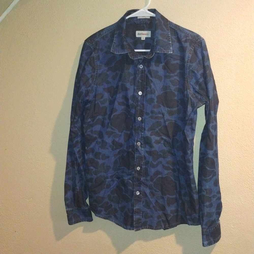 Unique Roy Rogers Chambray Denim Camo 100% Cotton Abstract Rare L